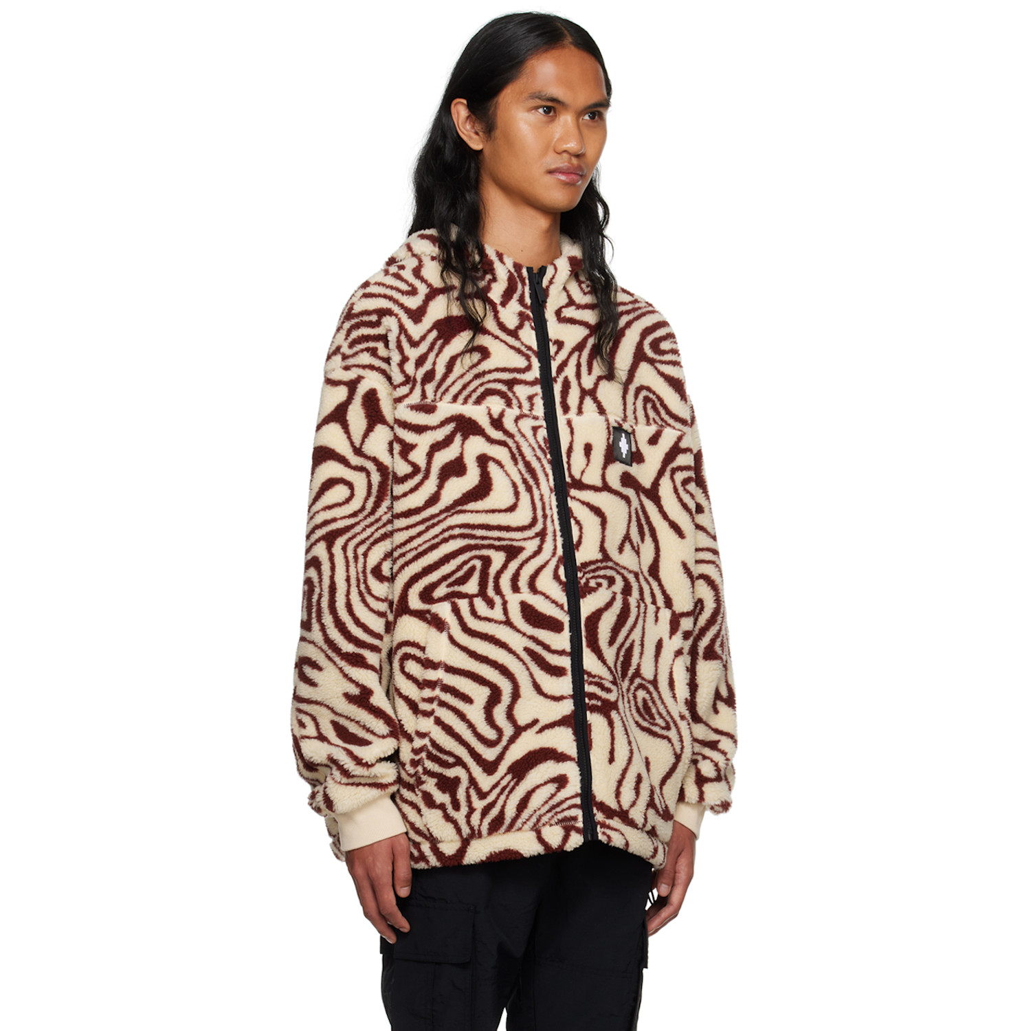  Marcelo Burlon County Of Milan Beige & Burgundy Aop Fluid Jacket 