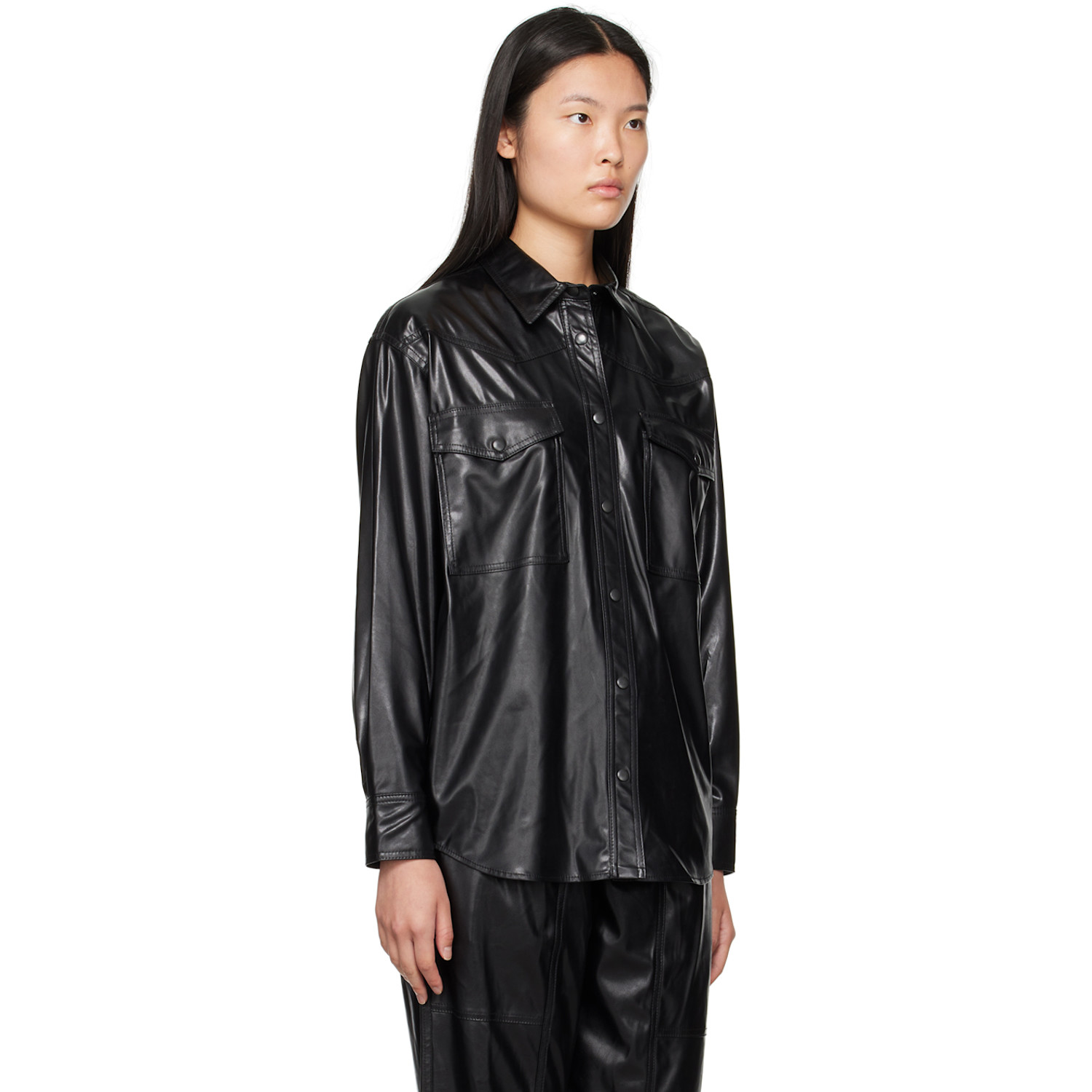  Isabel Marant Etoile Black Berny Faux-leather Shirt 