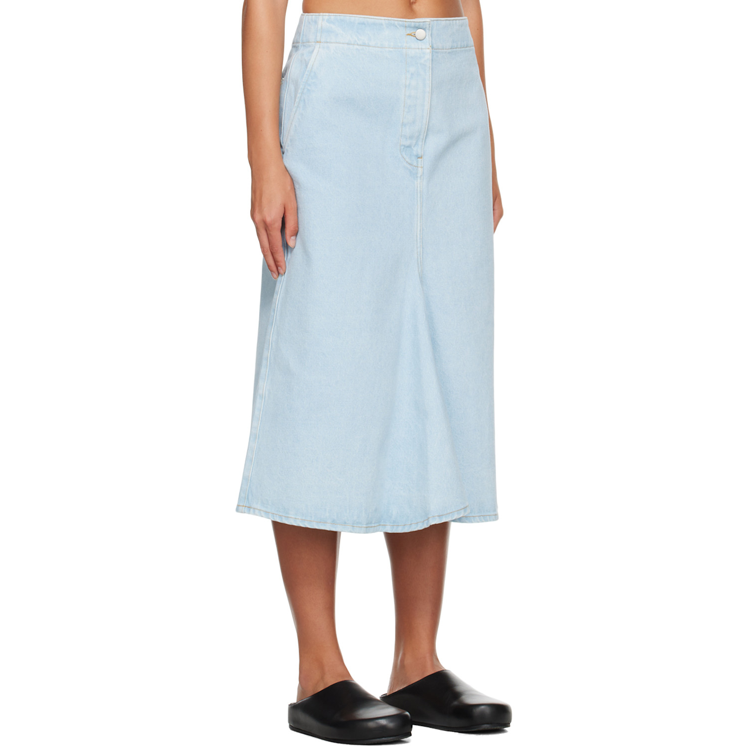  Studio Nicholson Blue Preto Denim Midi Skirt 