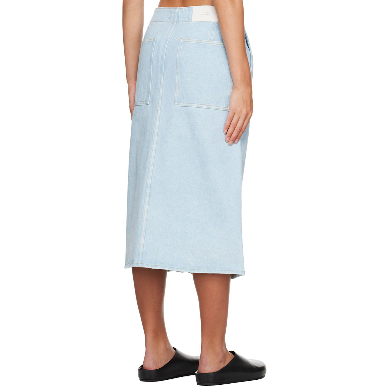  Studio Nicholson Blue Preto Denim Midi Skirt 