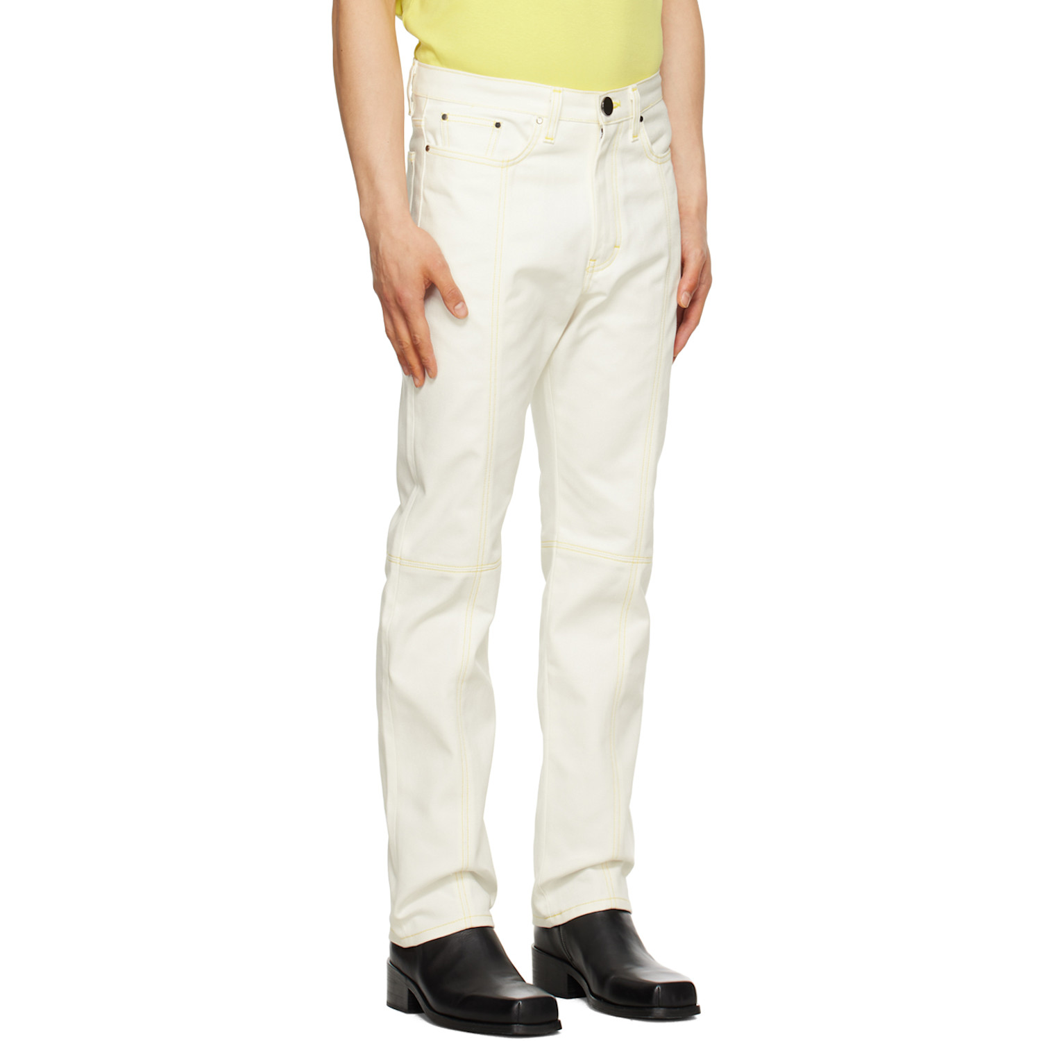  Steven Passaro White Contrast Stitched Jeans 
