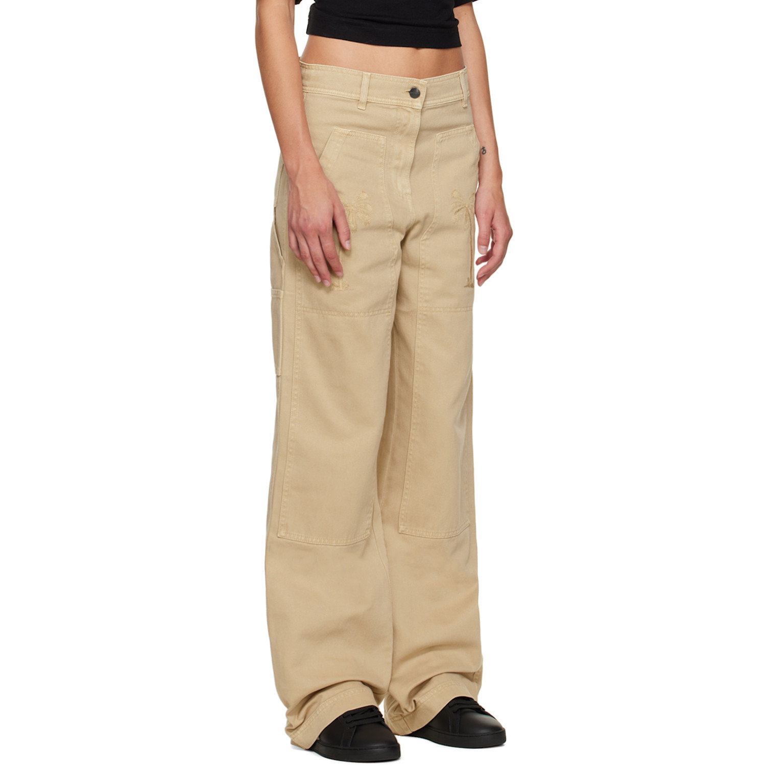  Palm Angels Beige Bull Cargo Pants 