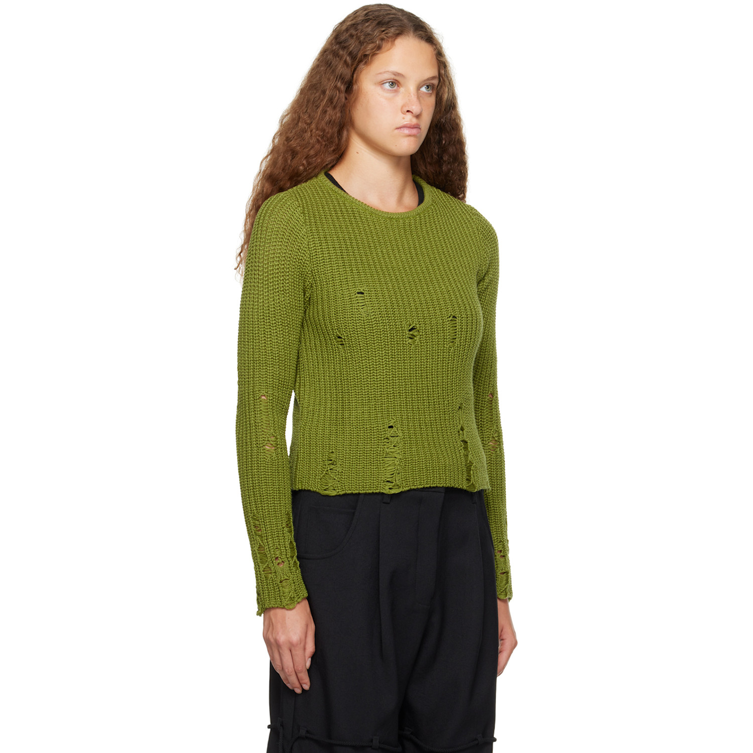  Song For The Mute Green Distressed Sweater 