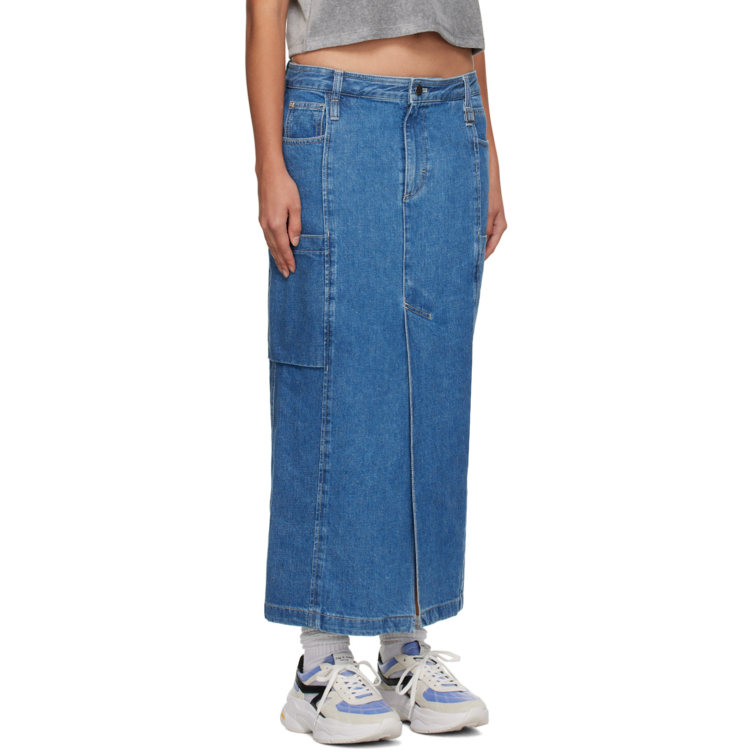  Wooyoungmi Blue Pocket Denim Maxi Skirt 