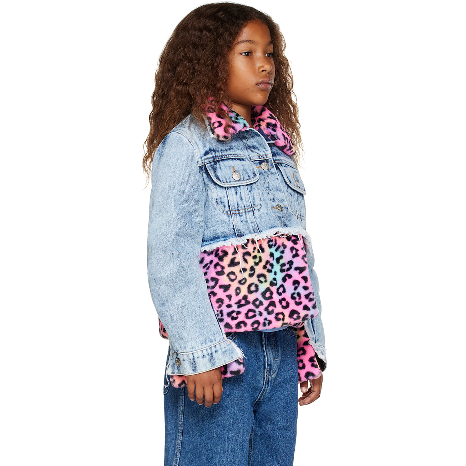  Nzkidzzz Kids Blue & Pink Leopard Denim Jacket 