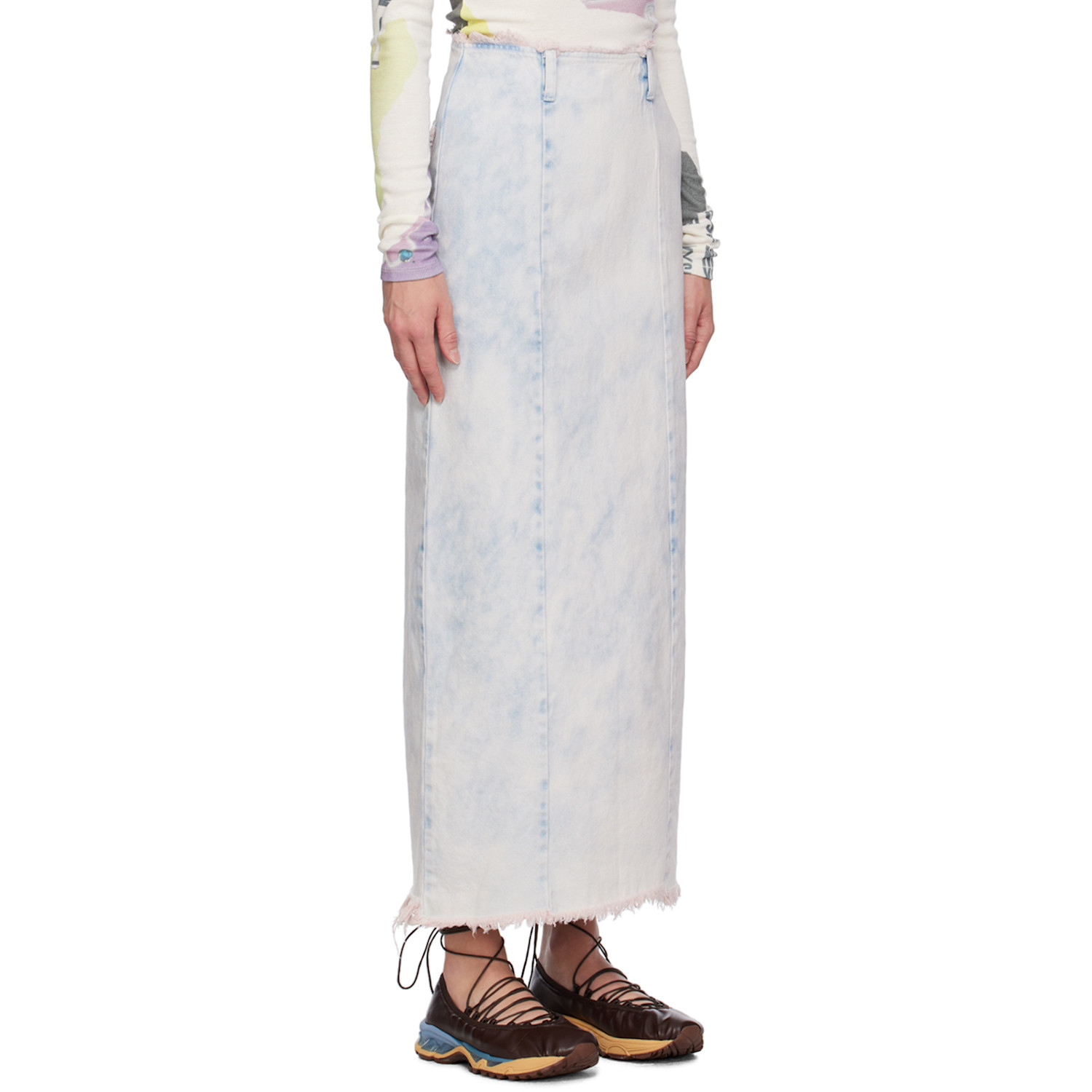  Open Yy Blue Dyed Denim Maxi Skirt 