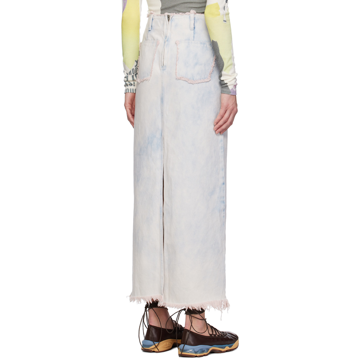  Open Yy Blue Dyed Denim Maxi Skirt 