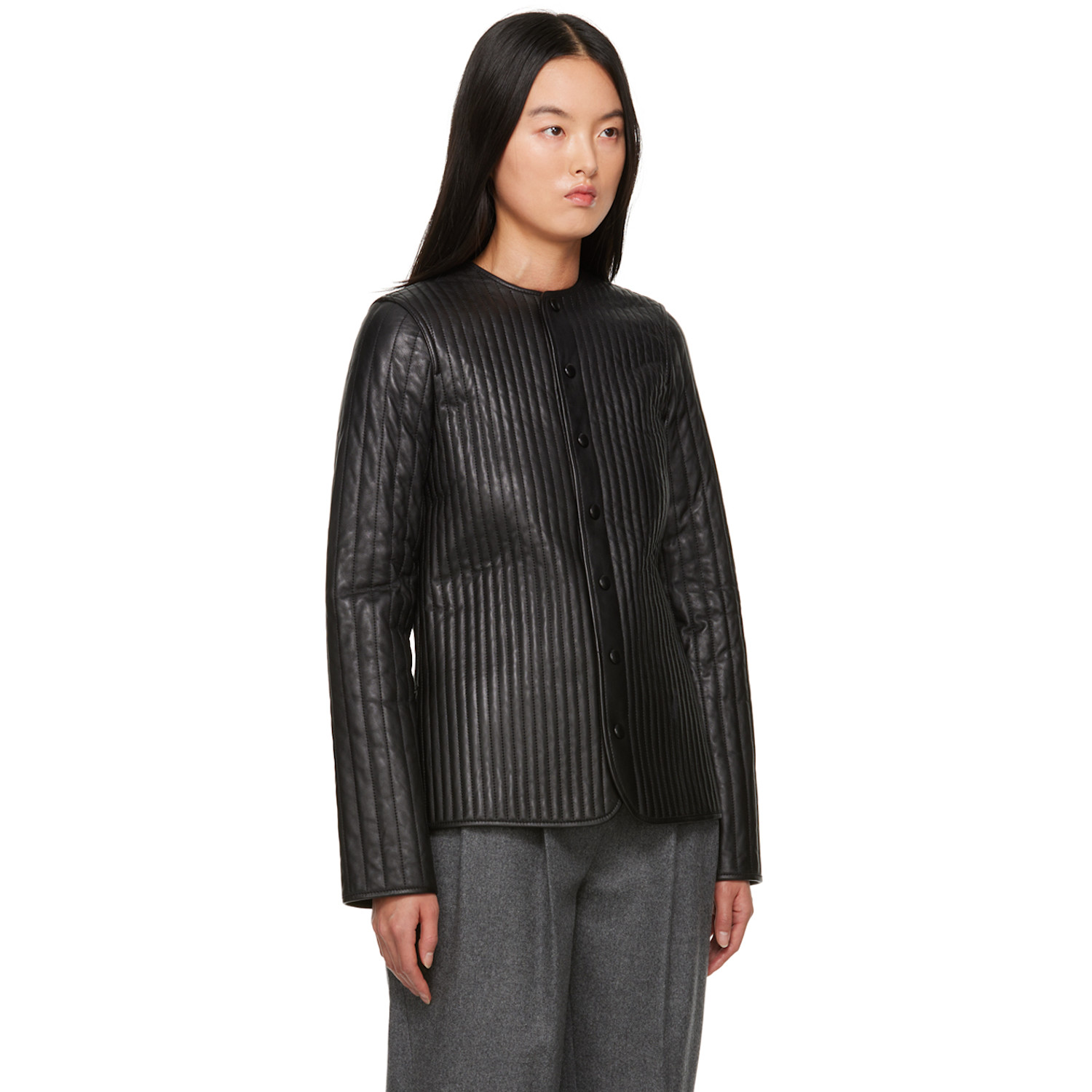  Toteme Black Quilted Reversible Leather Jacket 