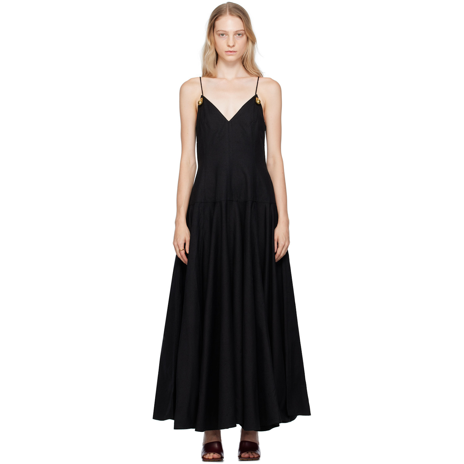 Bottega Veneta Black Metal Drops Maxi Dress