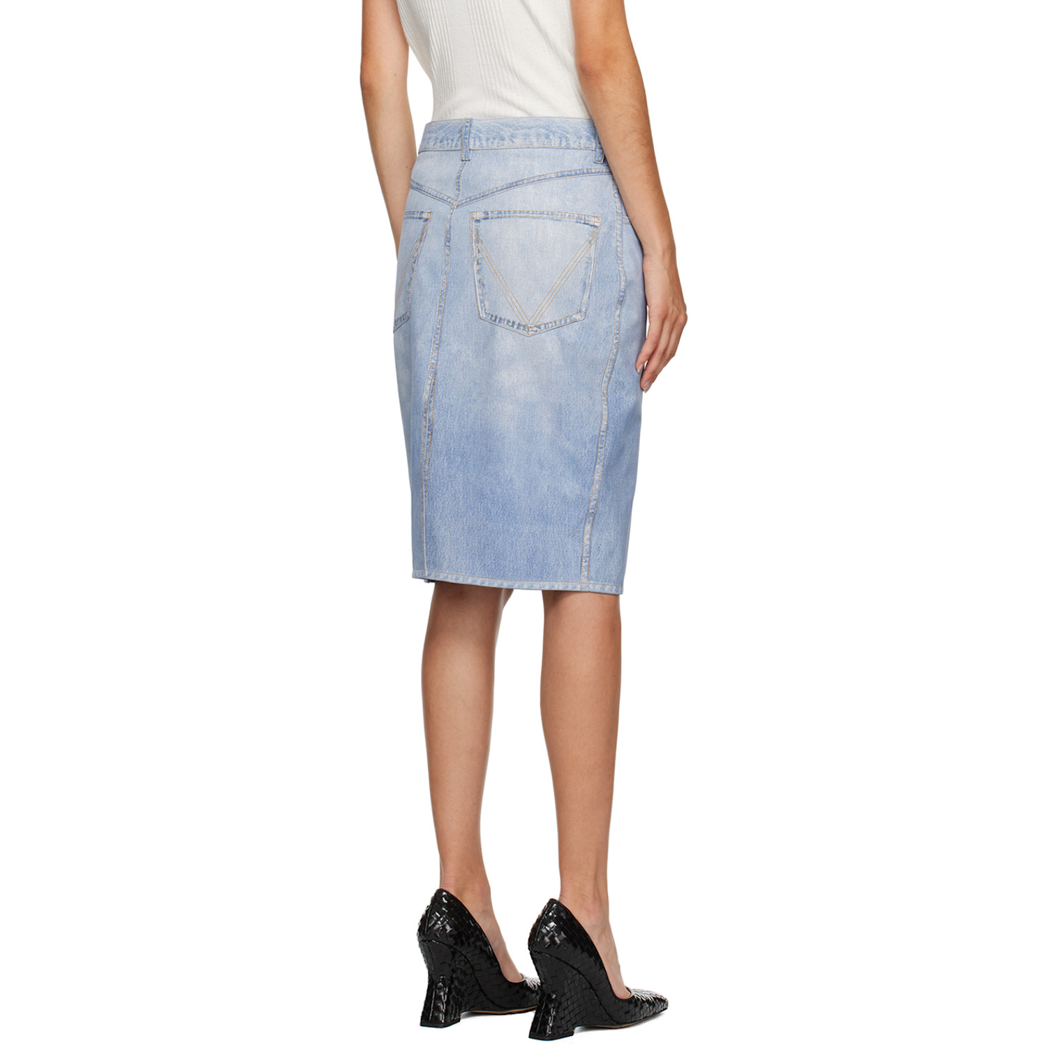  Bottega Veneta Blue Printed Leather Midi Skirt 