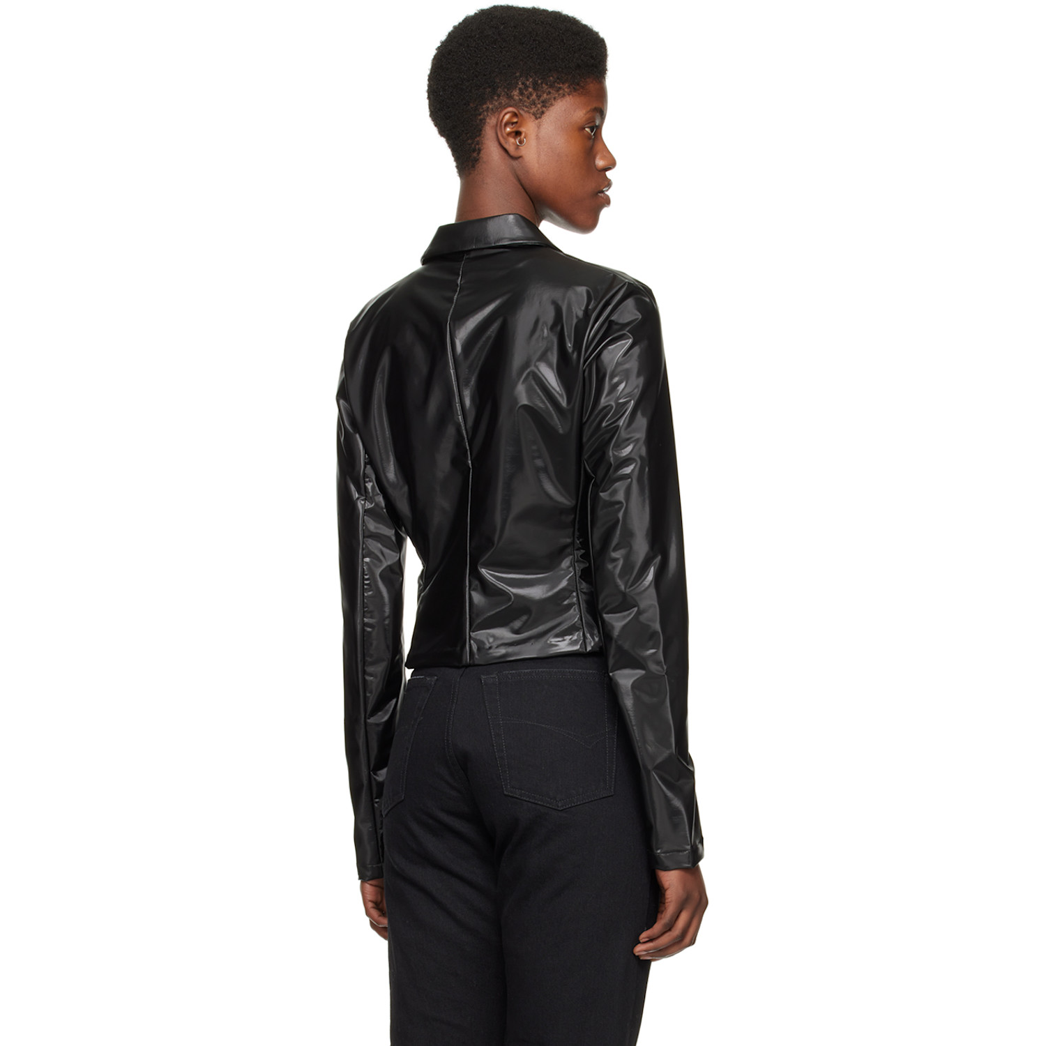  032c Black Trapeze Faux-leather Blazer 