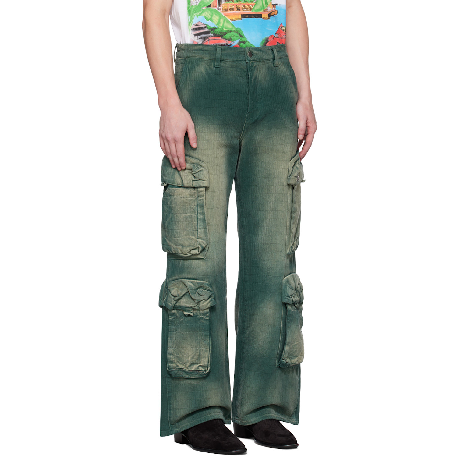  Amiri Green Faded Cargo Pants 