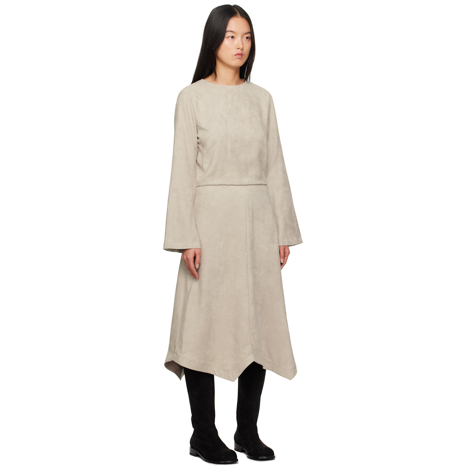  Youth Gray Asymmetric Faux-leather Midi Dress 