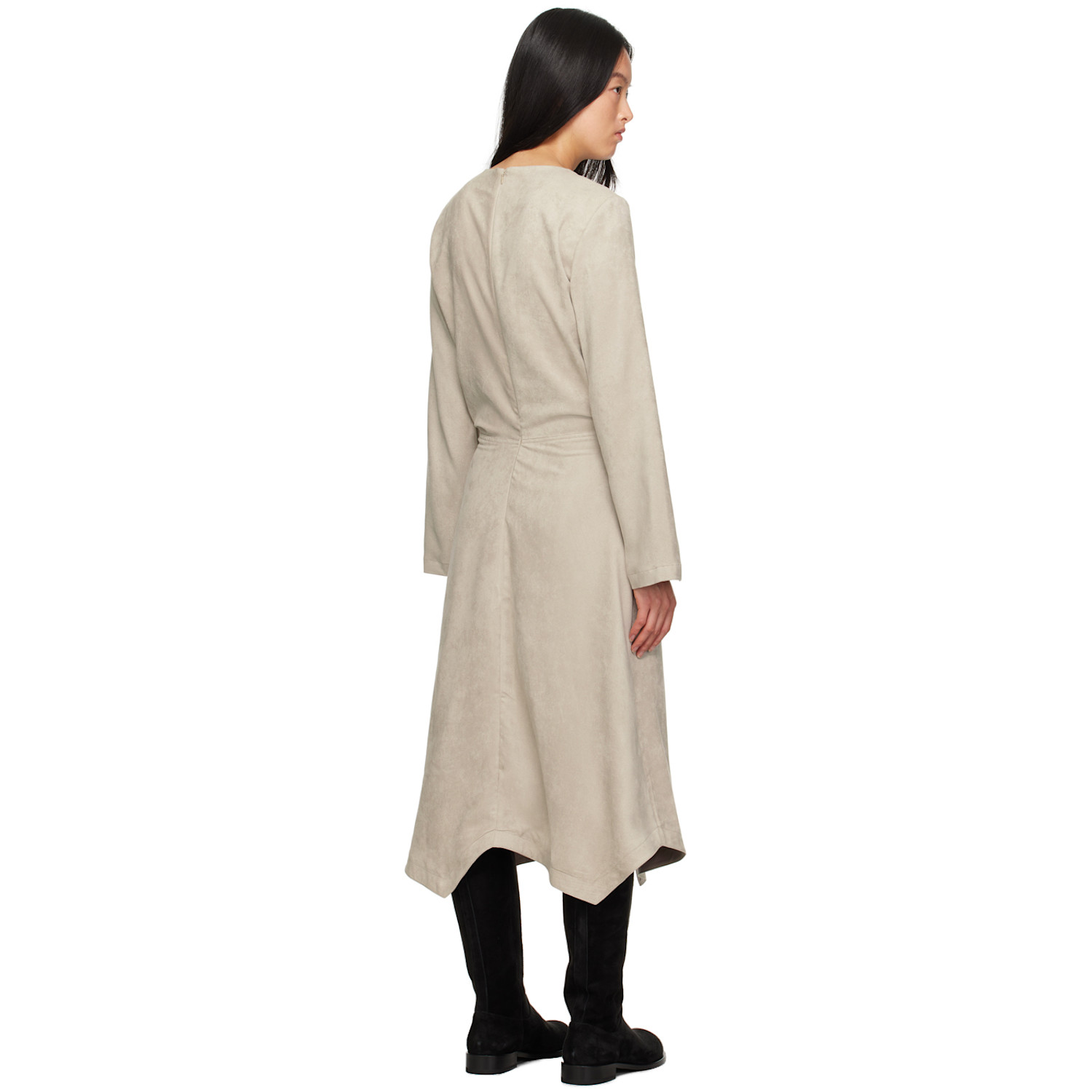  Youth Gray Asymmetric Faux-leather Midi Dress 