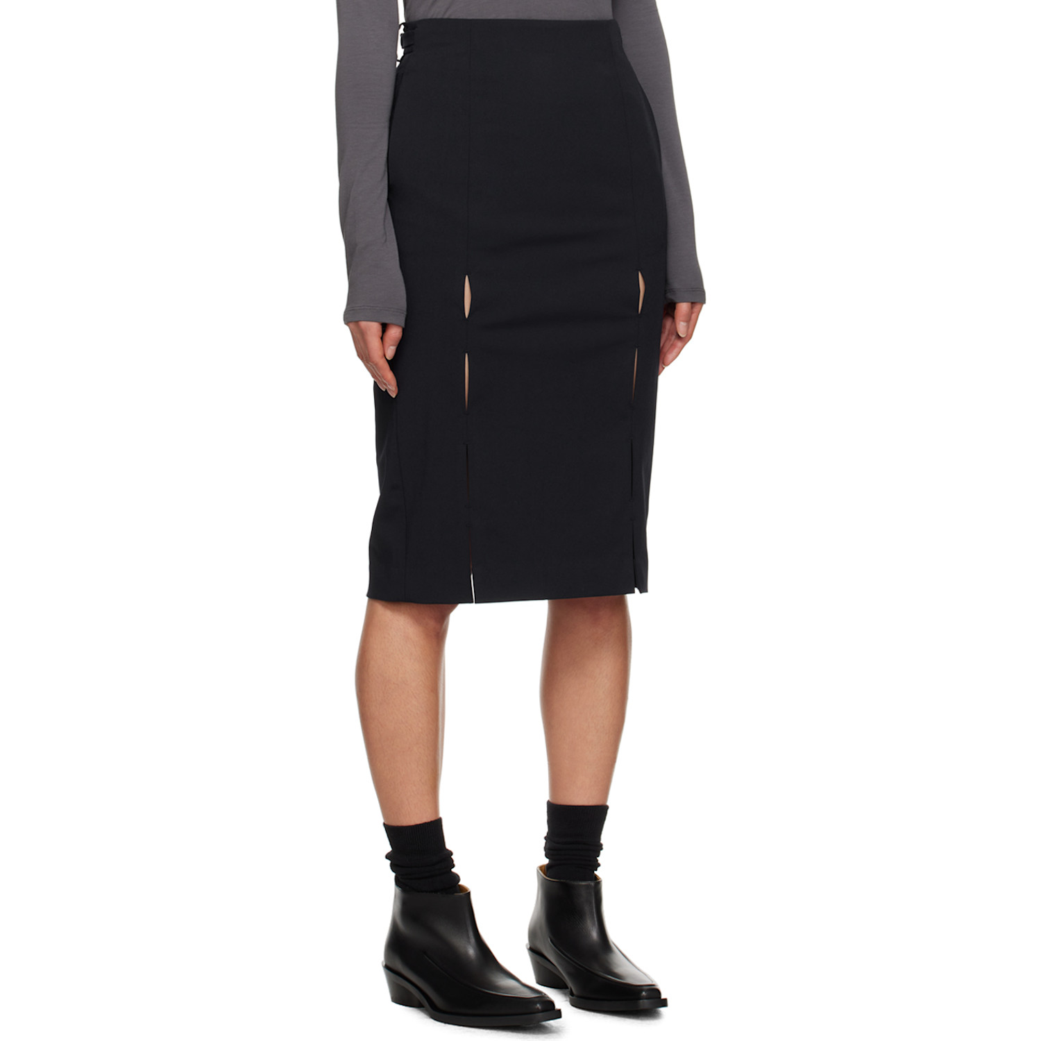  Youth Navy Front-slit Midi Skirt 
