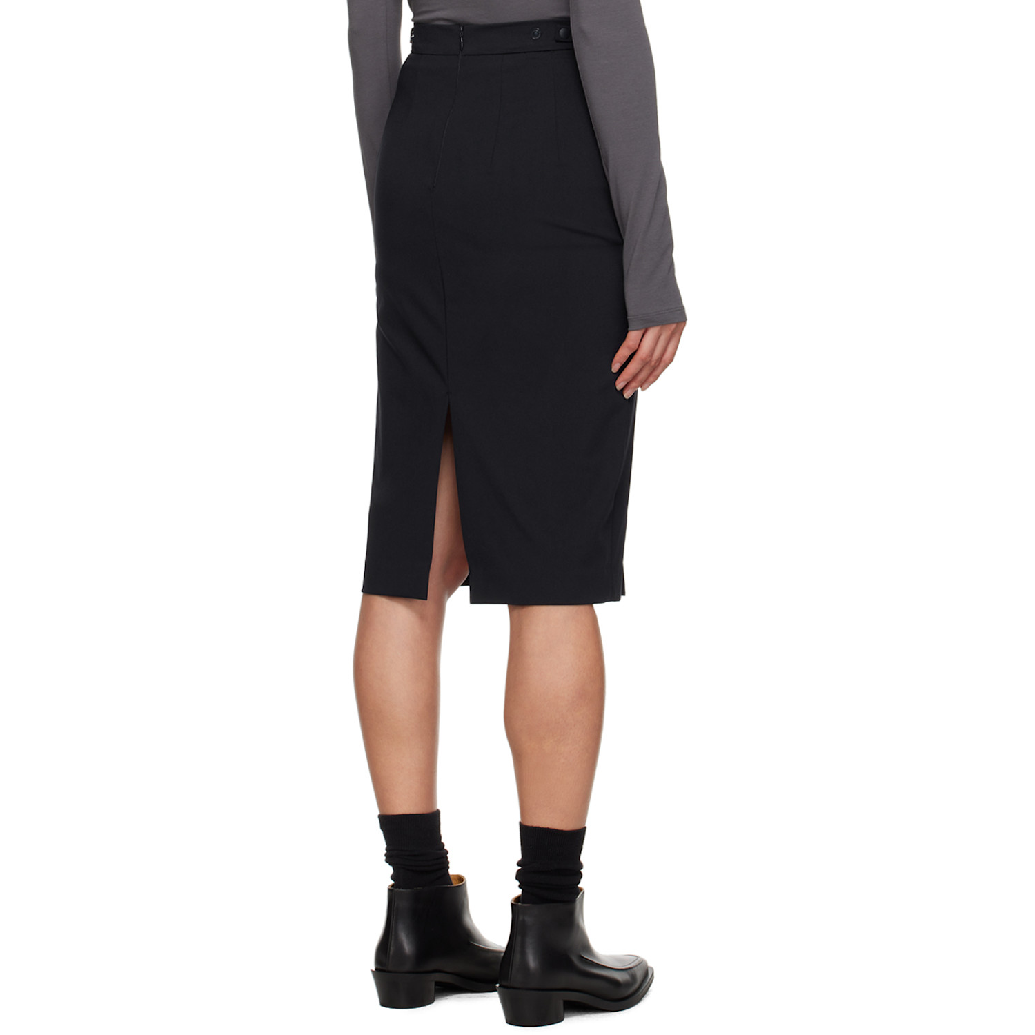  Youth Navy Front-slit Midi Skirt 