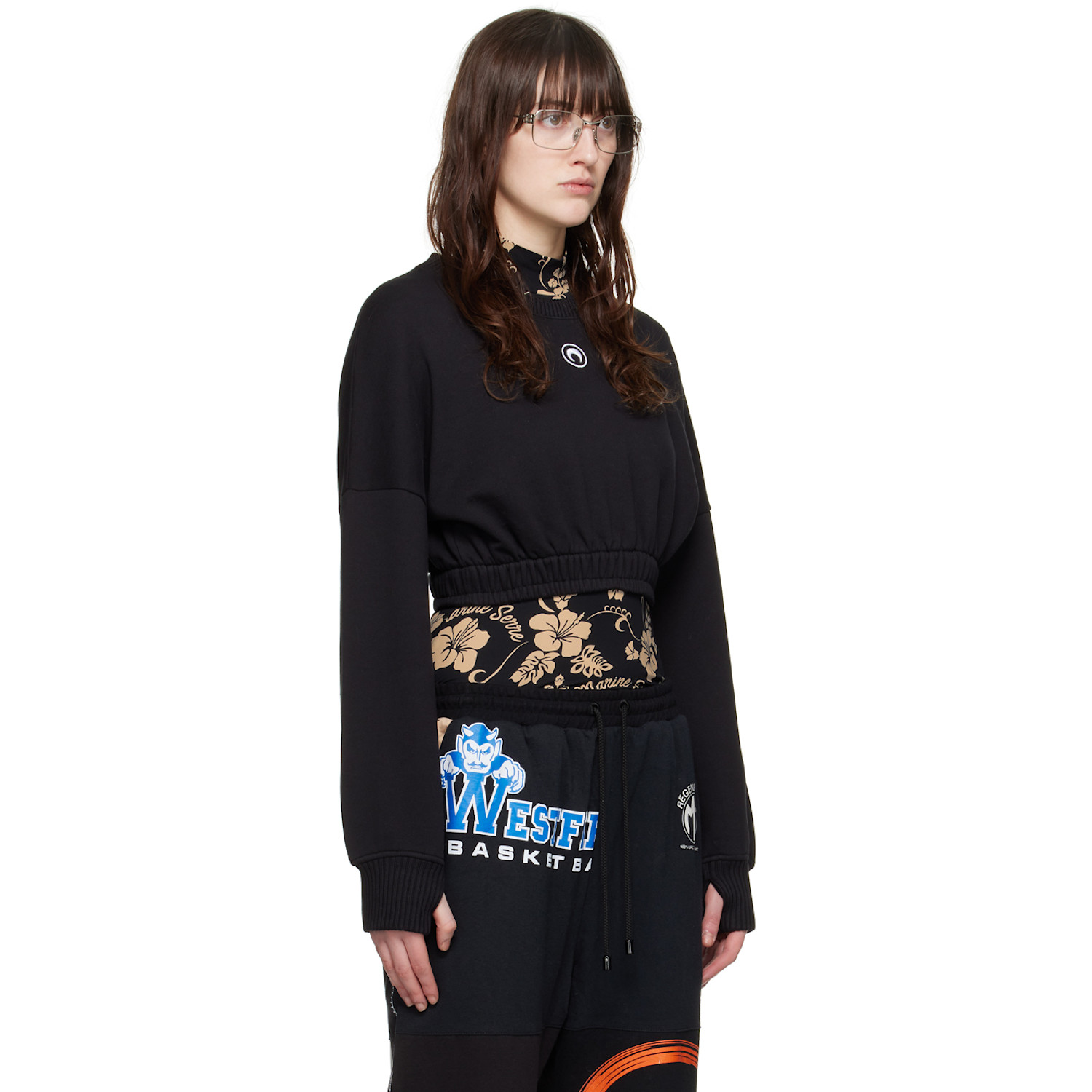  Marine Serre Black Cropped Sweatshirt 