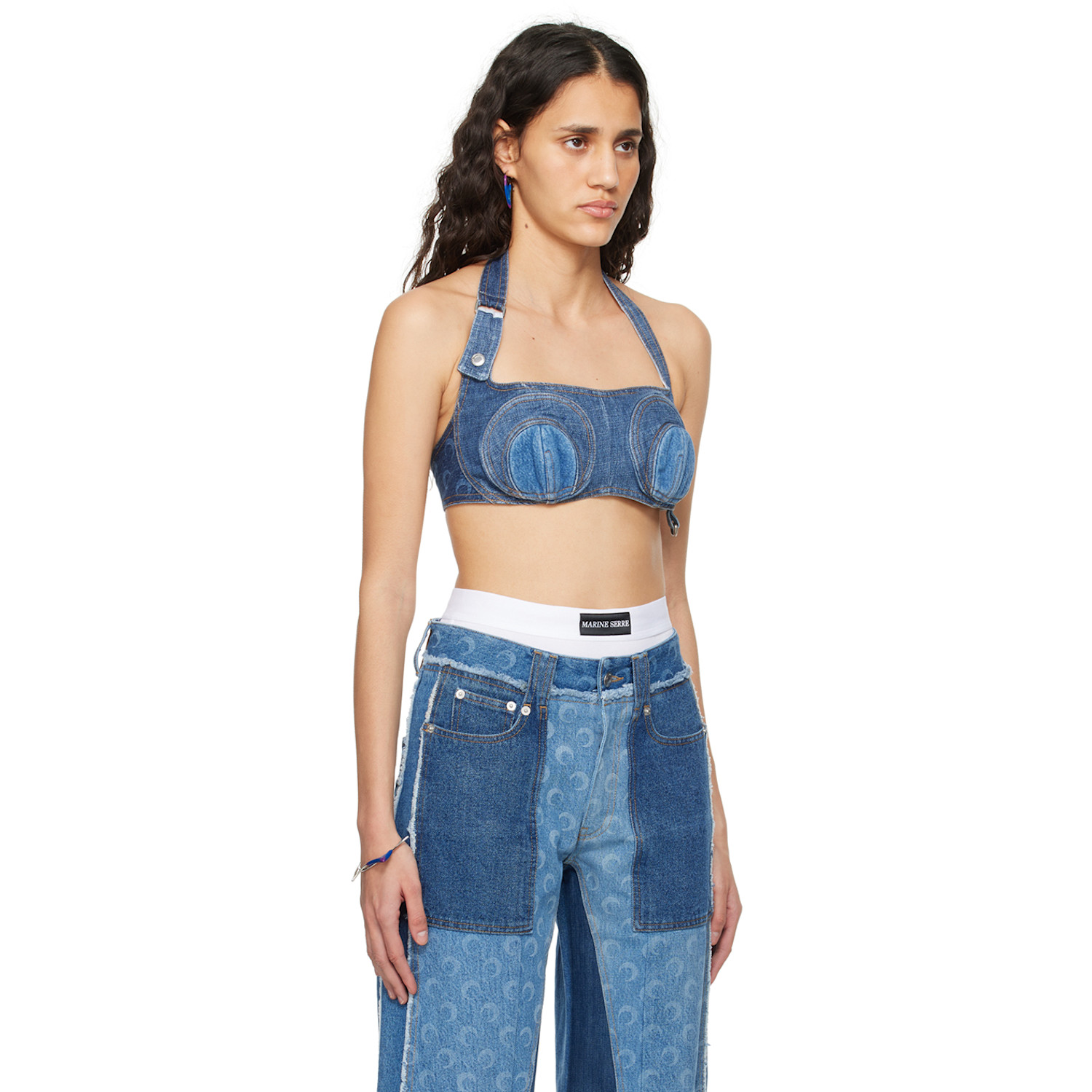  Marine Serre Navy Regenerated Denim Bra 
