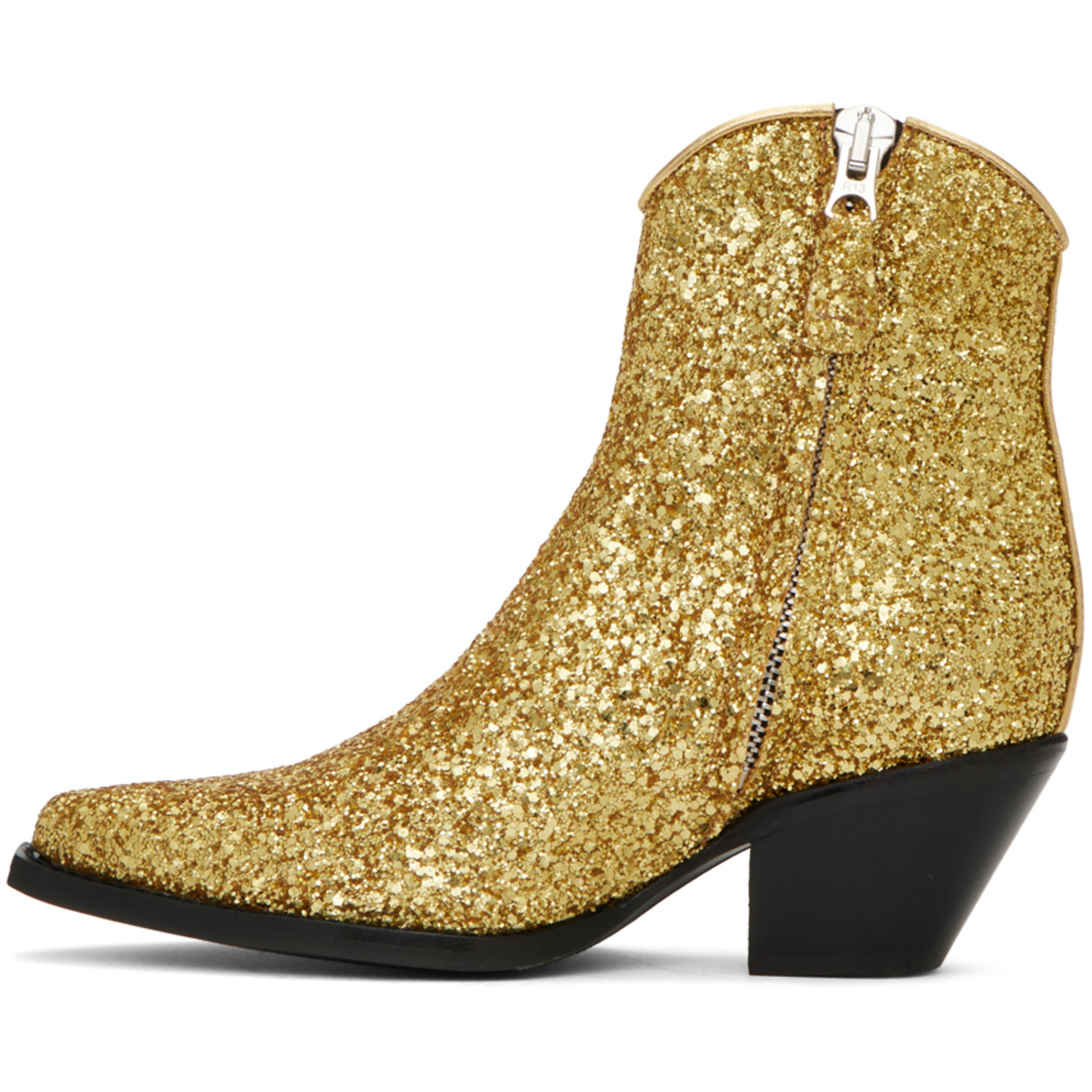  R13 Gold Skinny Ankle Cowboy Boots 