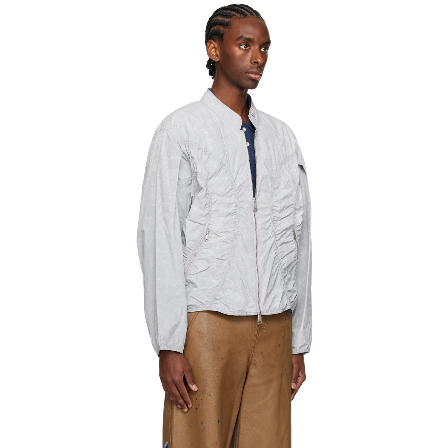  Ader Error Gray Ruched Bomber Jacket 