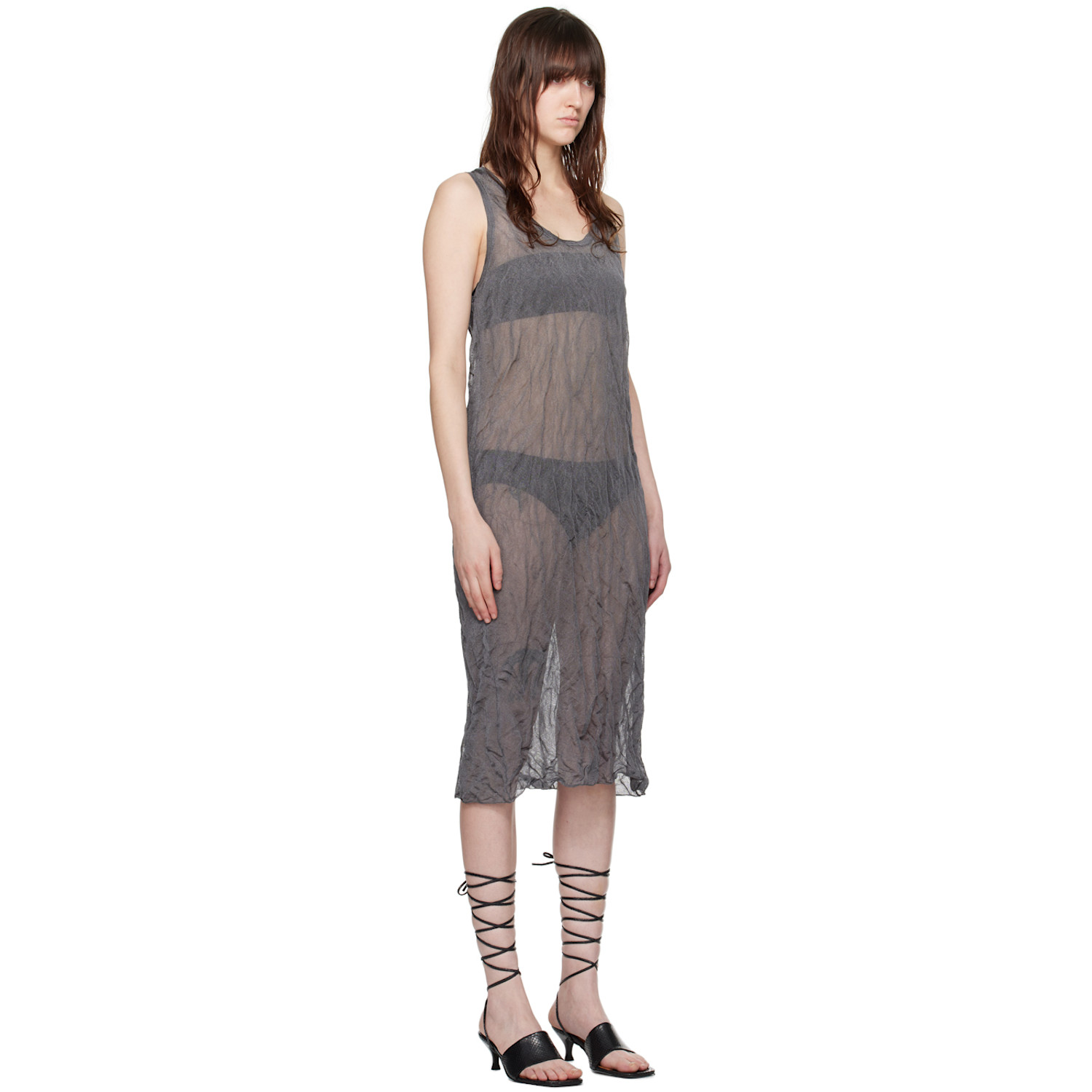  Filippa K Gray Crinkled Midi Dress 