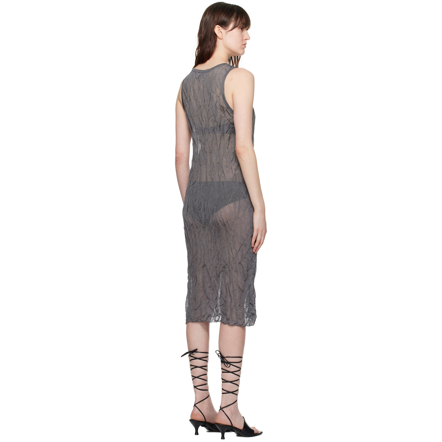  Filippa K Gray Crinkled Midi Dress 