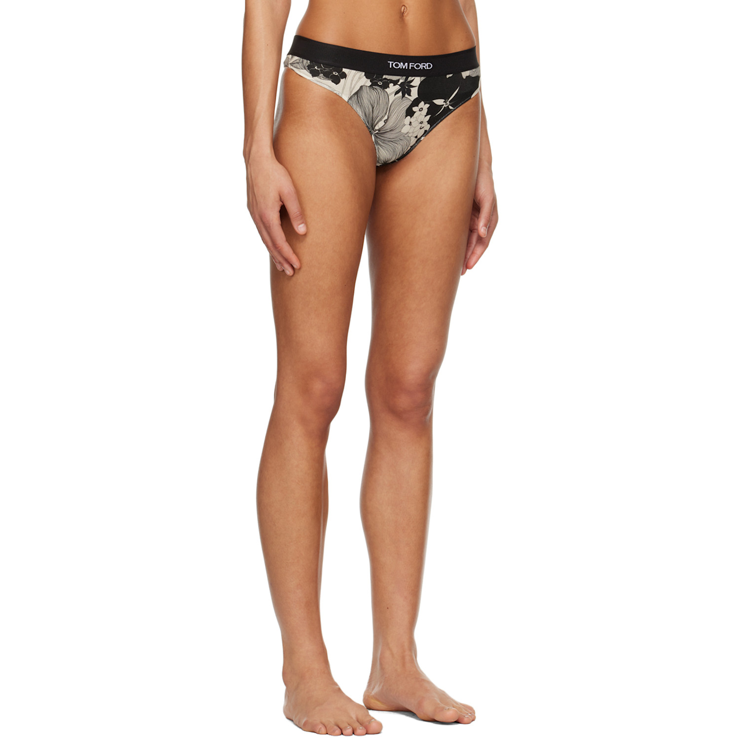  Tom Ford Off-white & Black Floral Thong 