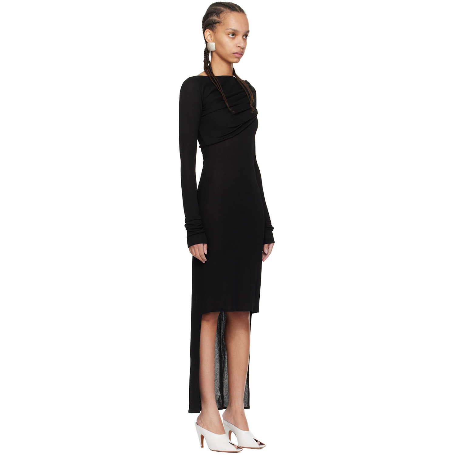  Shang Xia Black Ruched Midi Dress 