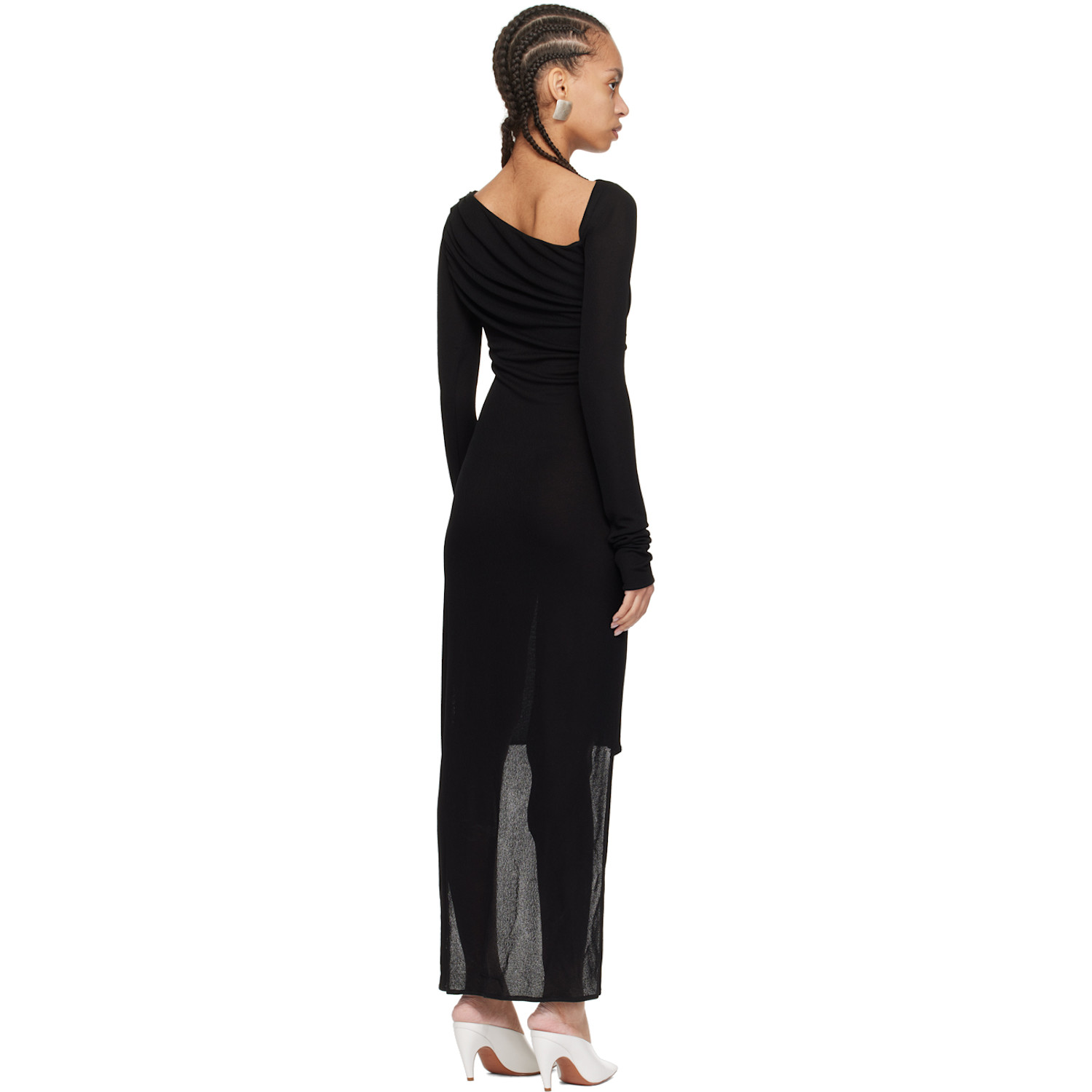  Shang Xia Black Ruched Midi Dress 