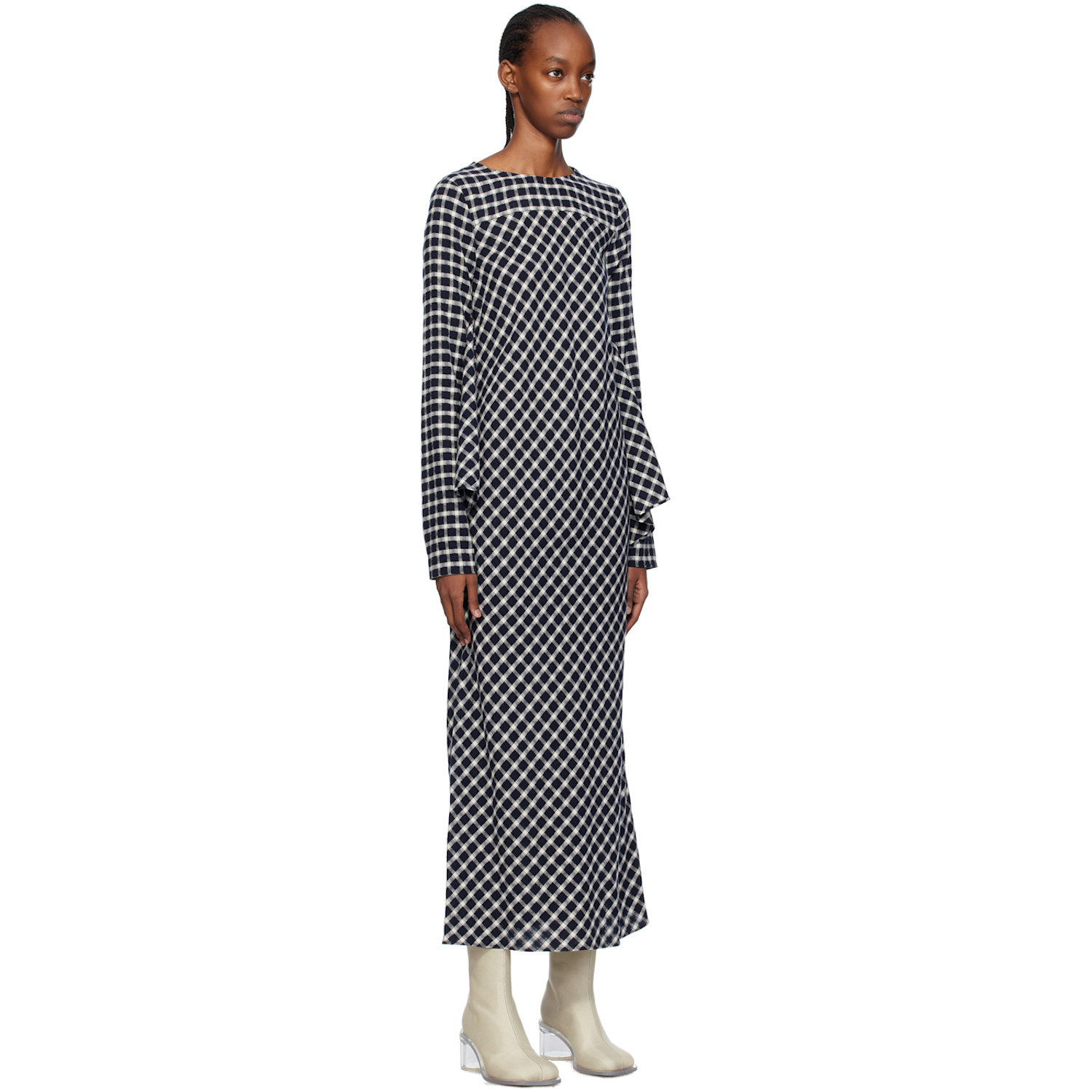  Shang Xia Black & White Check Maxi Dress 