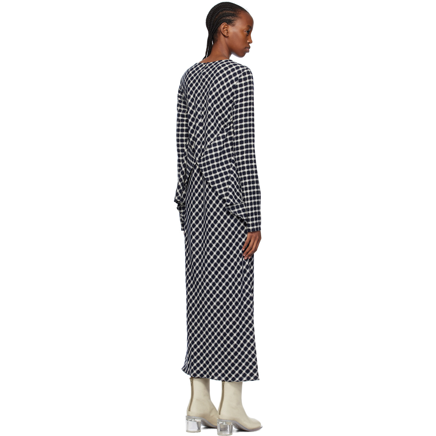  Shang Xia Black & White Check Maxi Dress 