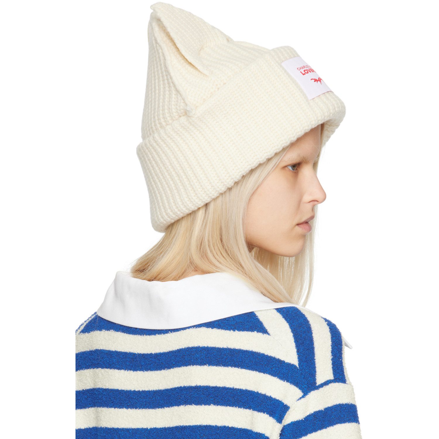  Charles Jeffrey Loverboy Bonnet épais Surdimensionné Blanc Cassé à Appliqués à Oreille Exclusif à Ssense 