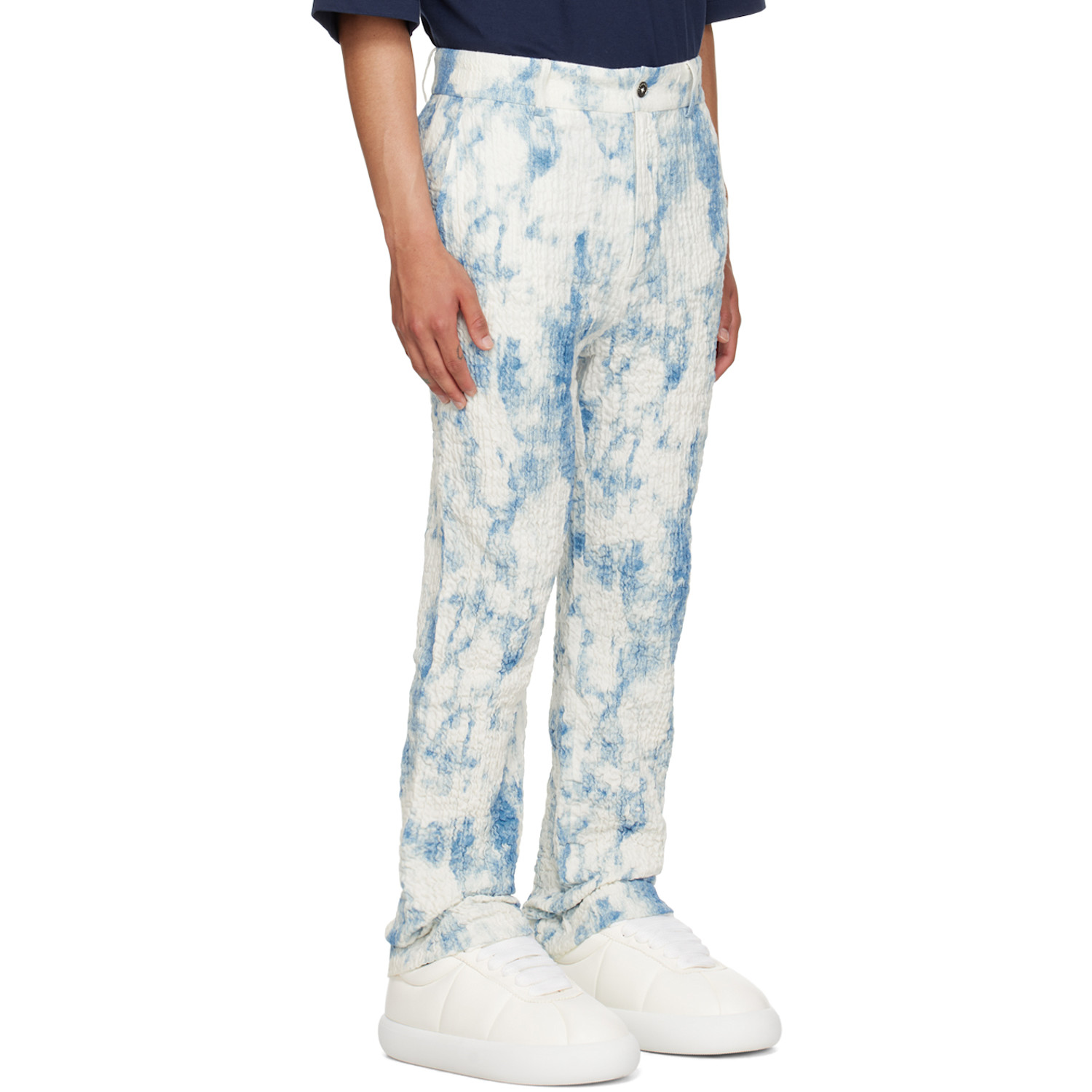  Feng Chen Wang White & Blue Printed Trousers 