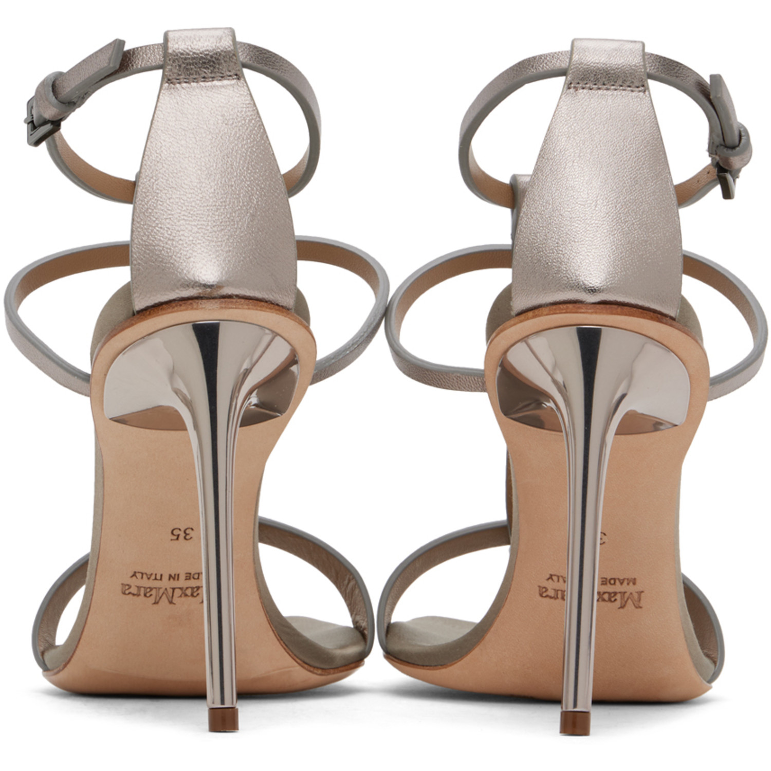  Max Mara Gray Metallic Nappa Leather Sandals 