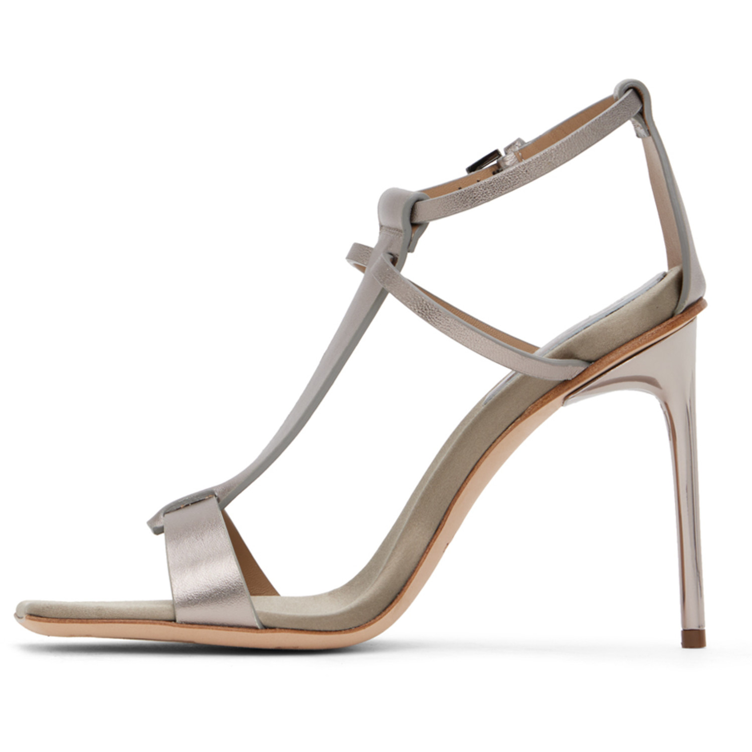 Max Mara Gray Metallic Nappa Leather Sandals 