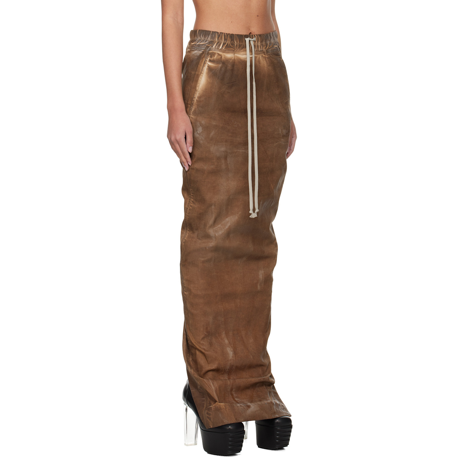  Rick Owens Drkshdw Brown Pull On Pillar Denim Maxi Skirt 