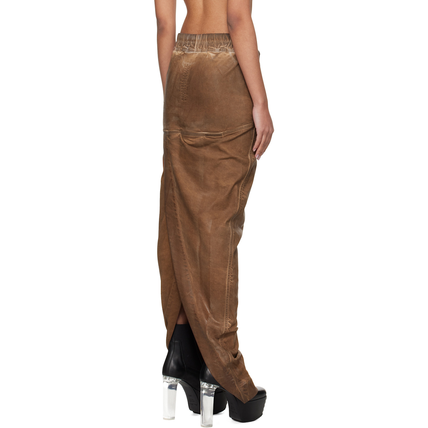  Rick Owens Drkshdw Brown Pull On Pillar Denim Maxi Skirt 