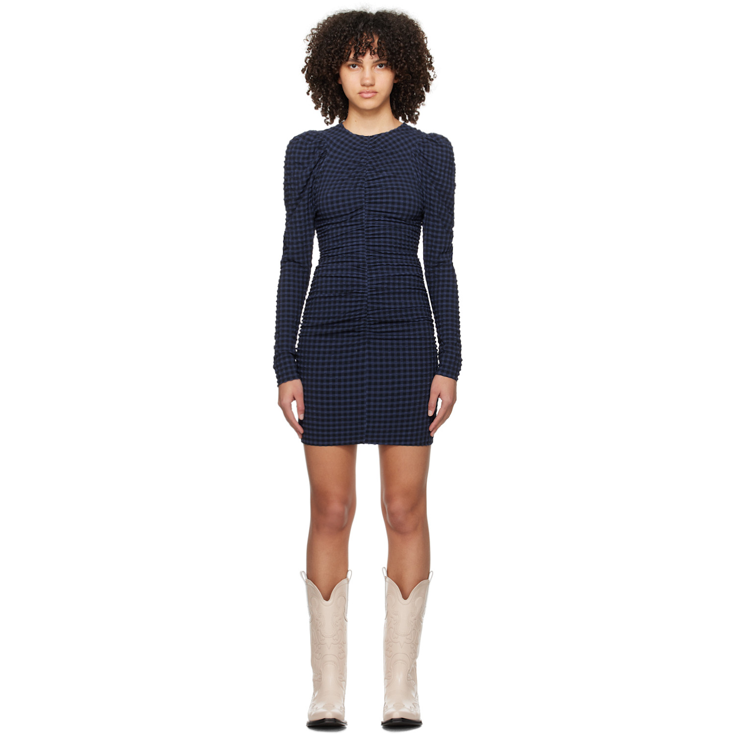 ganni denim bow dress Bow-detail denim midi dress in blue - Ganni