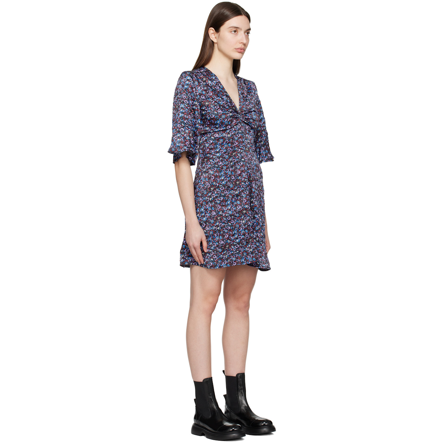  Ganni Black Floral Minidress 