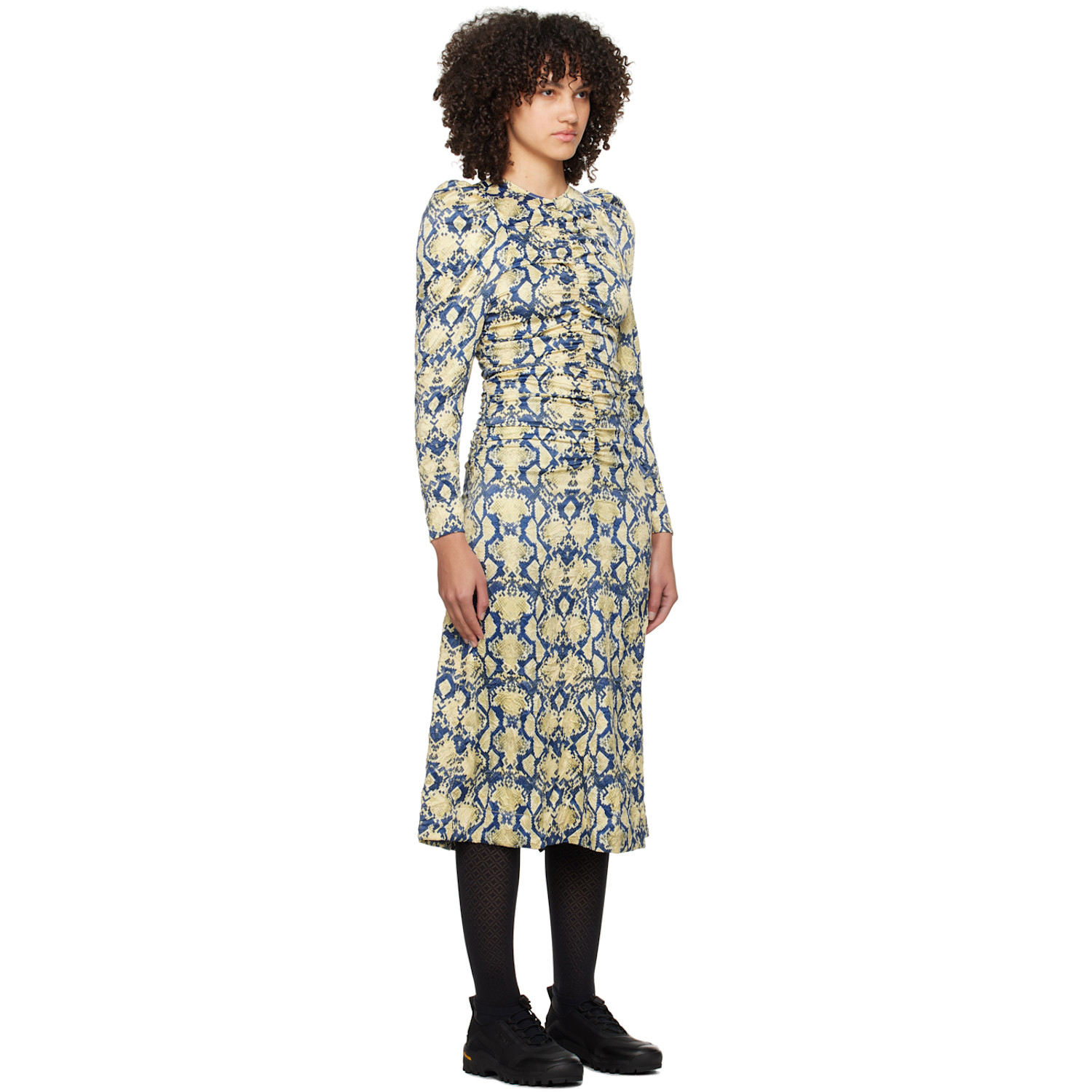  Ganni Blue & Beige Snake Printed Midi Dress 