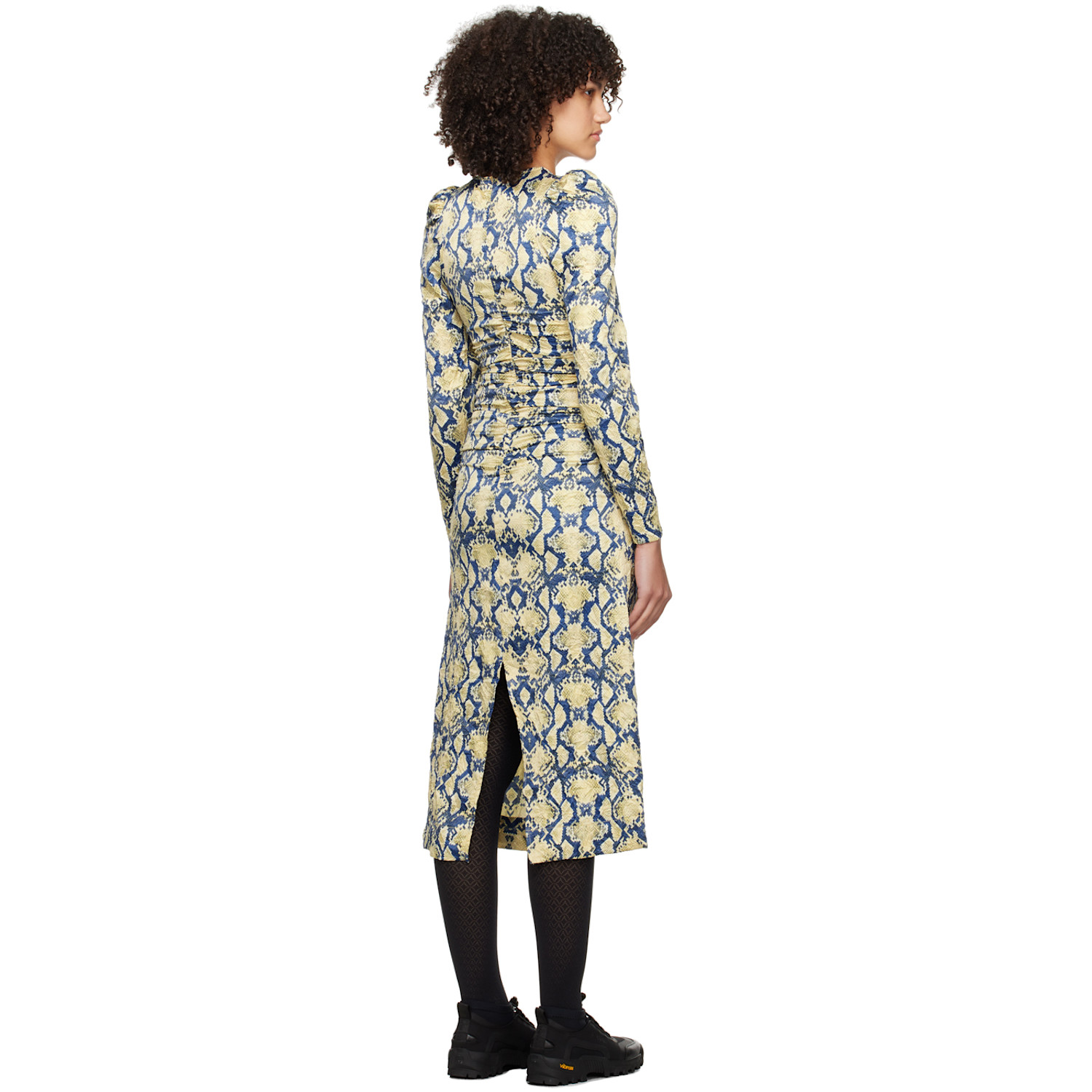  Ganni Blue & Beige Snake Printed Midi Dress 