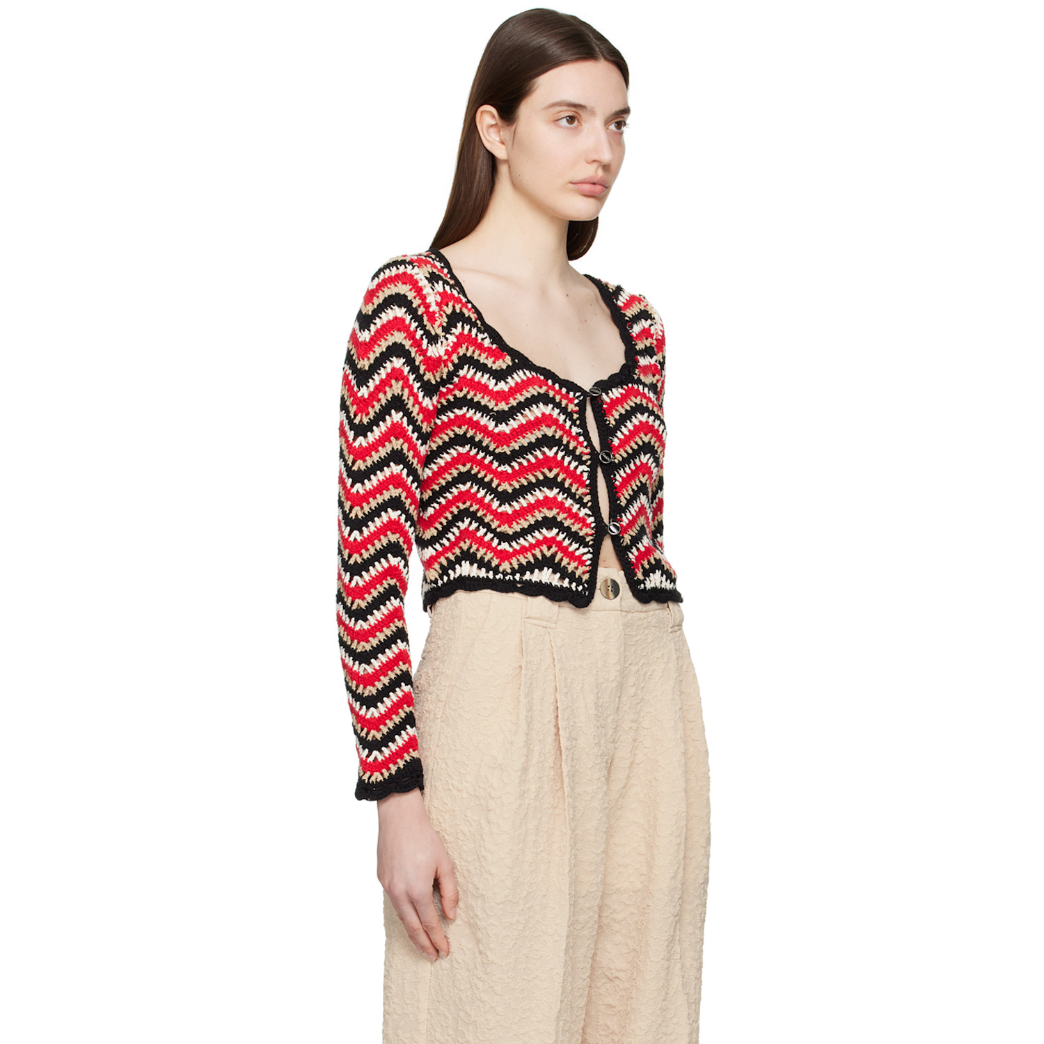  Ganni Red Chevron Cardigan 