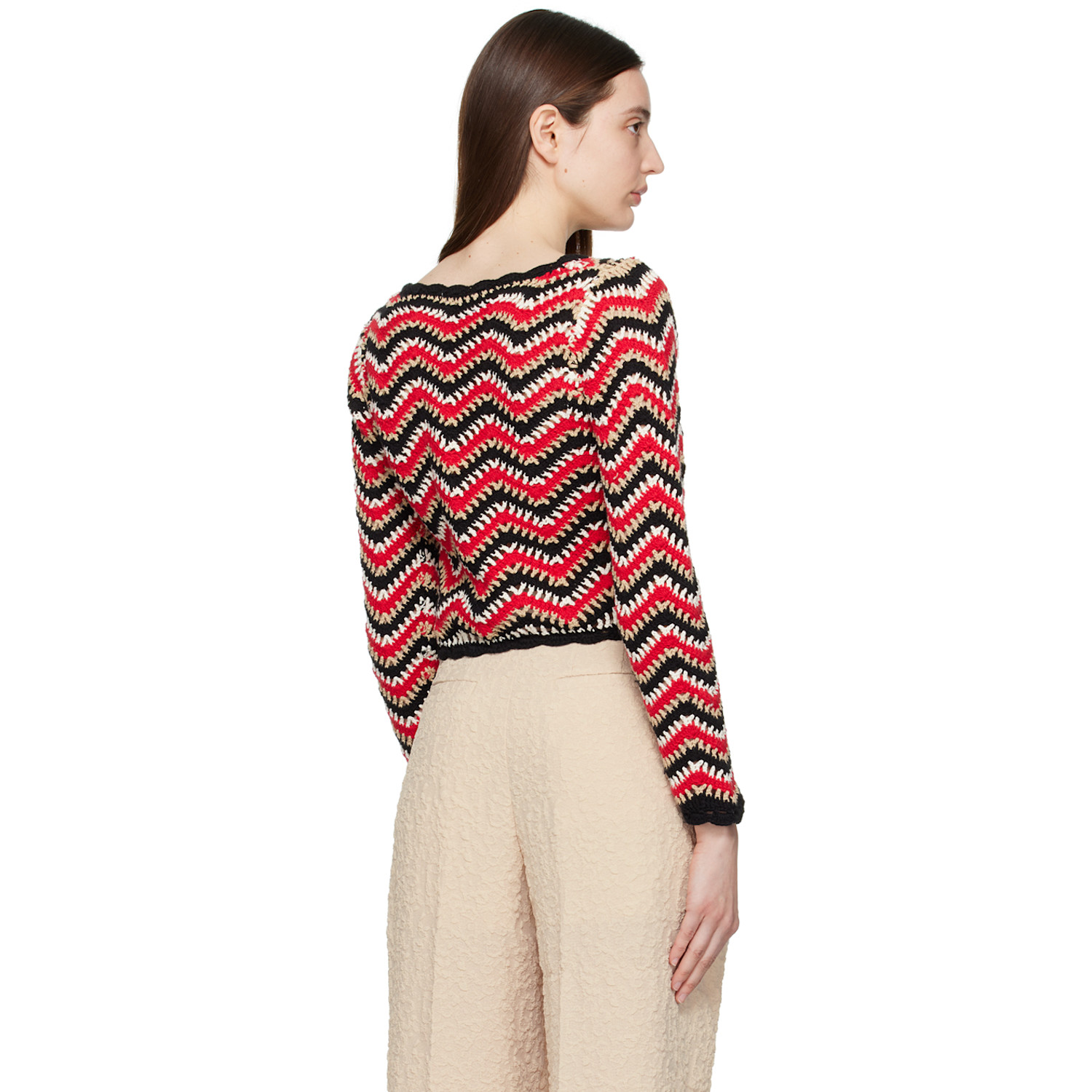  Ganni Red Chevron Cardigan 