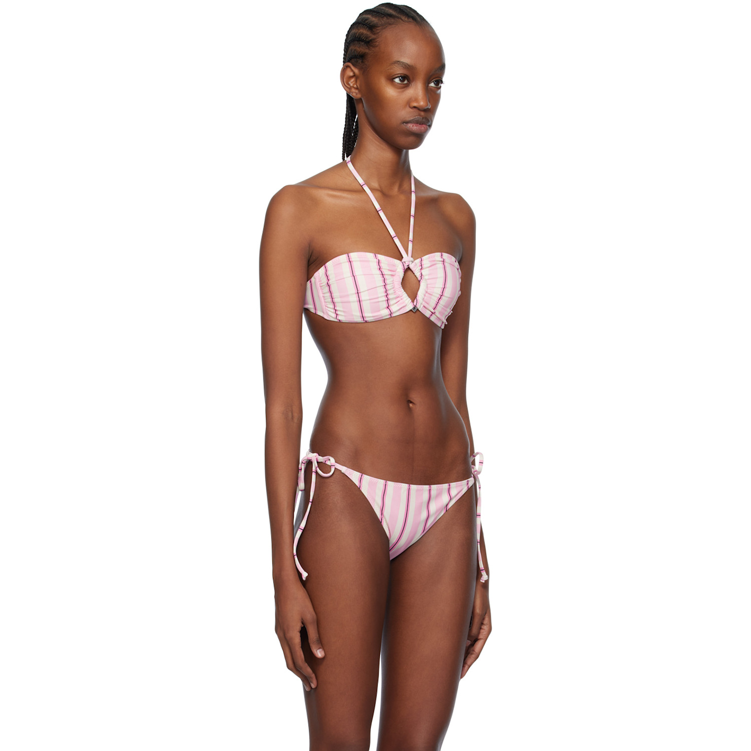  Ganni White & Pink Striped Bikini Top 