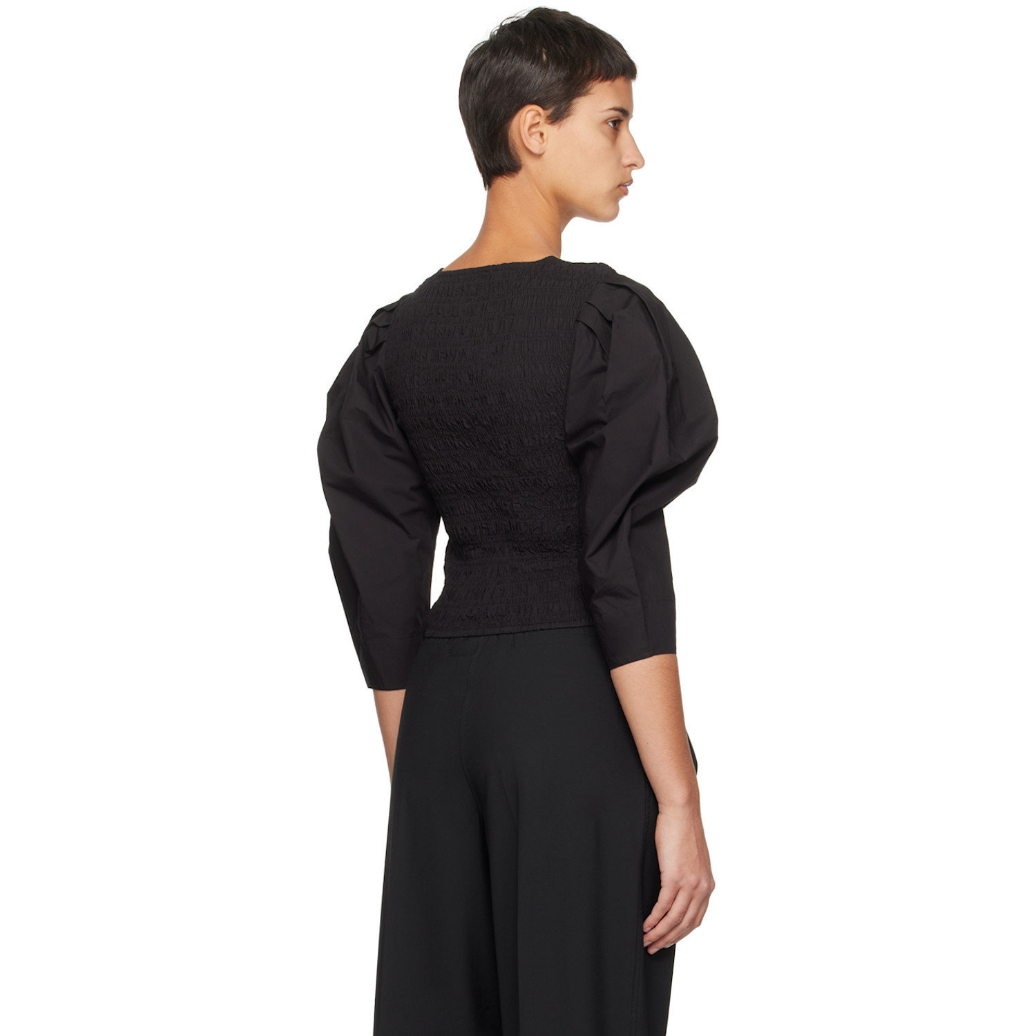  Ganni Black Smocked Blouse 