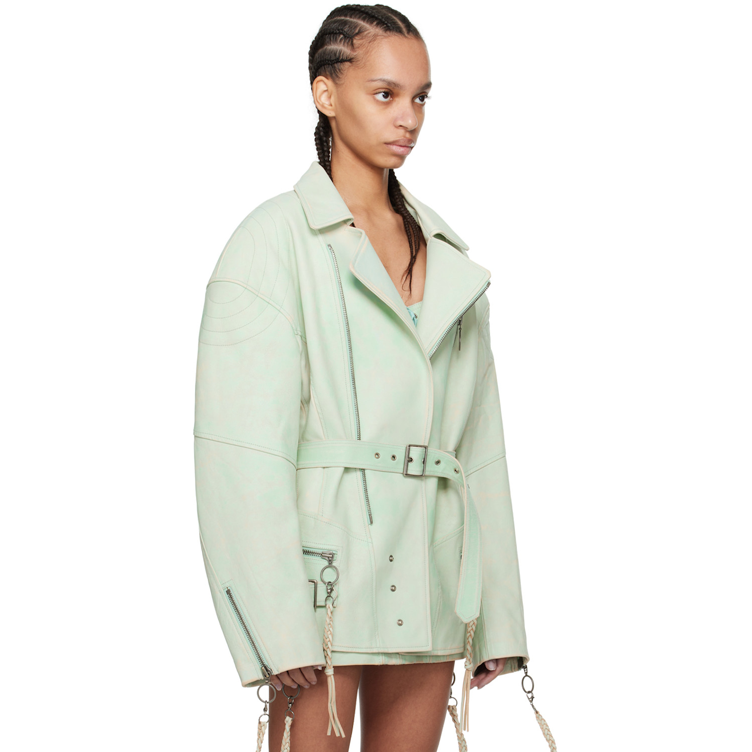  Knwls Ssense Exclusive Green Nihil Leather Jacket 