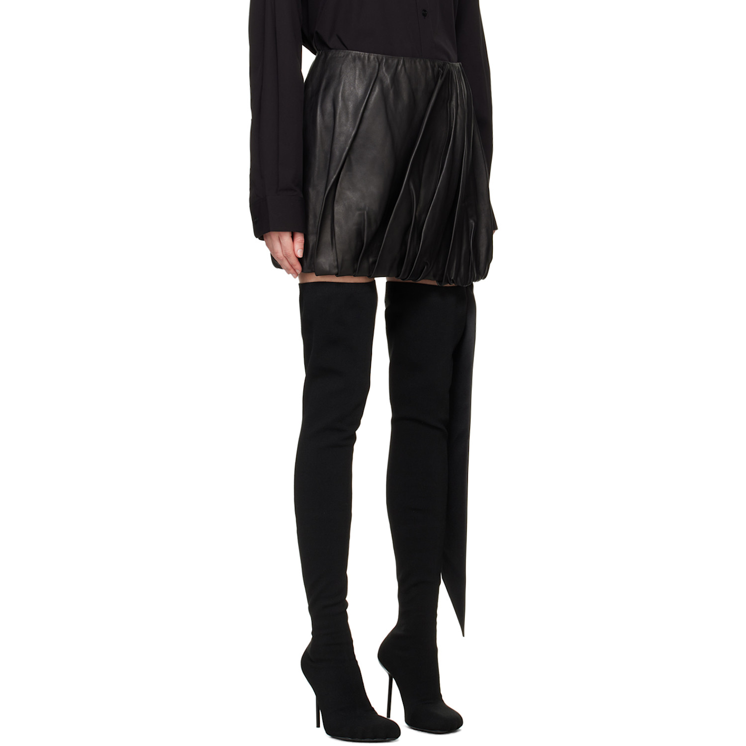  Helmut Lang Black Ballooned Leather Miniskirt 