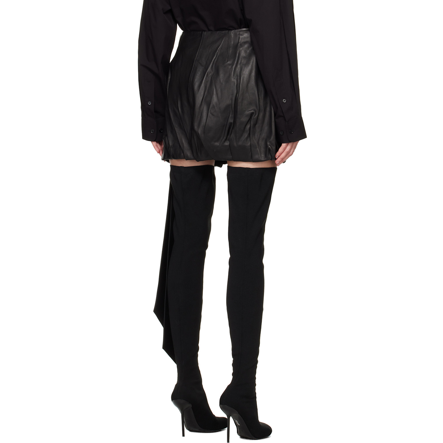  Helmut Lang Black Ballooned Leather Miniskirt 
