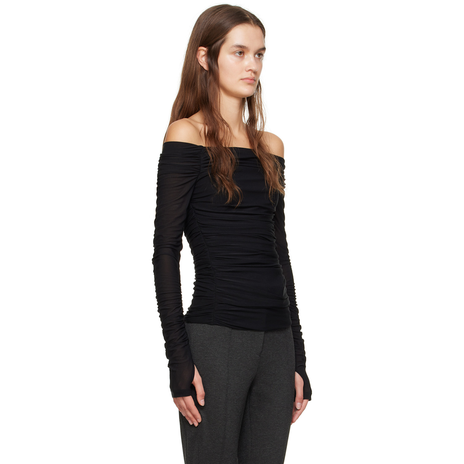  Helmut Lang Black Ruched Long Sleeve T-shirt 