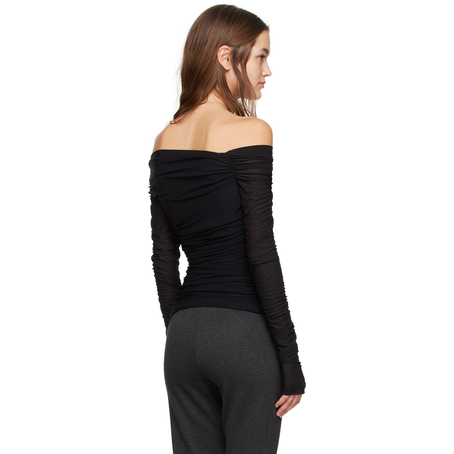 Helmut Lang Black Ruched Long Sleeve T-shirt 